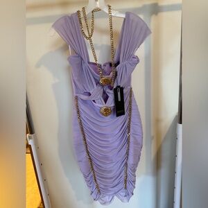 Sesidy Lavender Ruched Chain-Detail Women's Dress